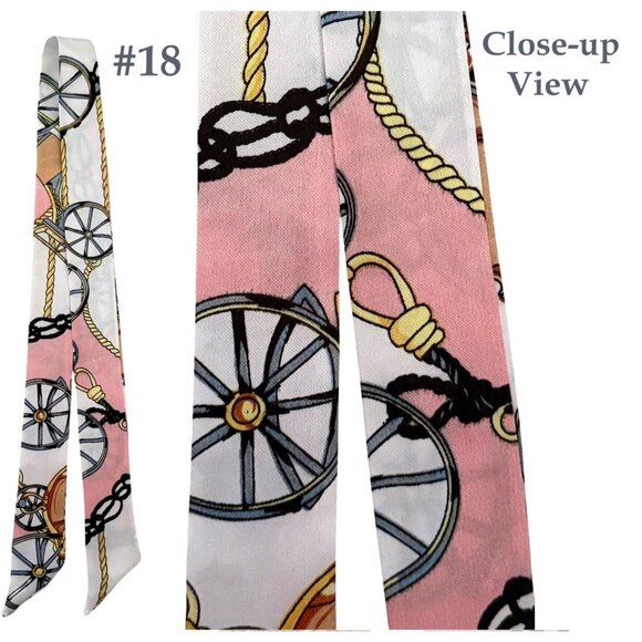 Silk Slim Scarf Pink White Equestrian Chain Rope Print 34 In Long Soft Girl No18 - Picture 1 of 11